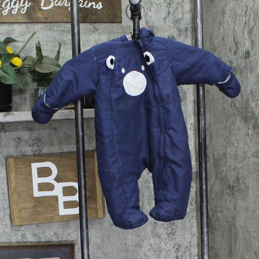 Quiltex Baby Infant Teddy Bear Sherpa Lined One Piece Navy Blue 3-6M